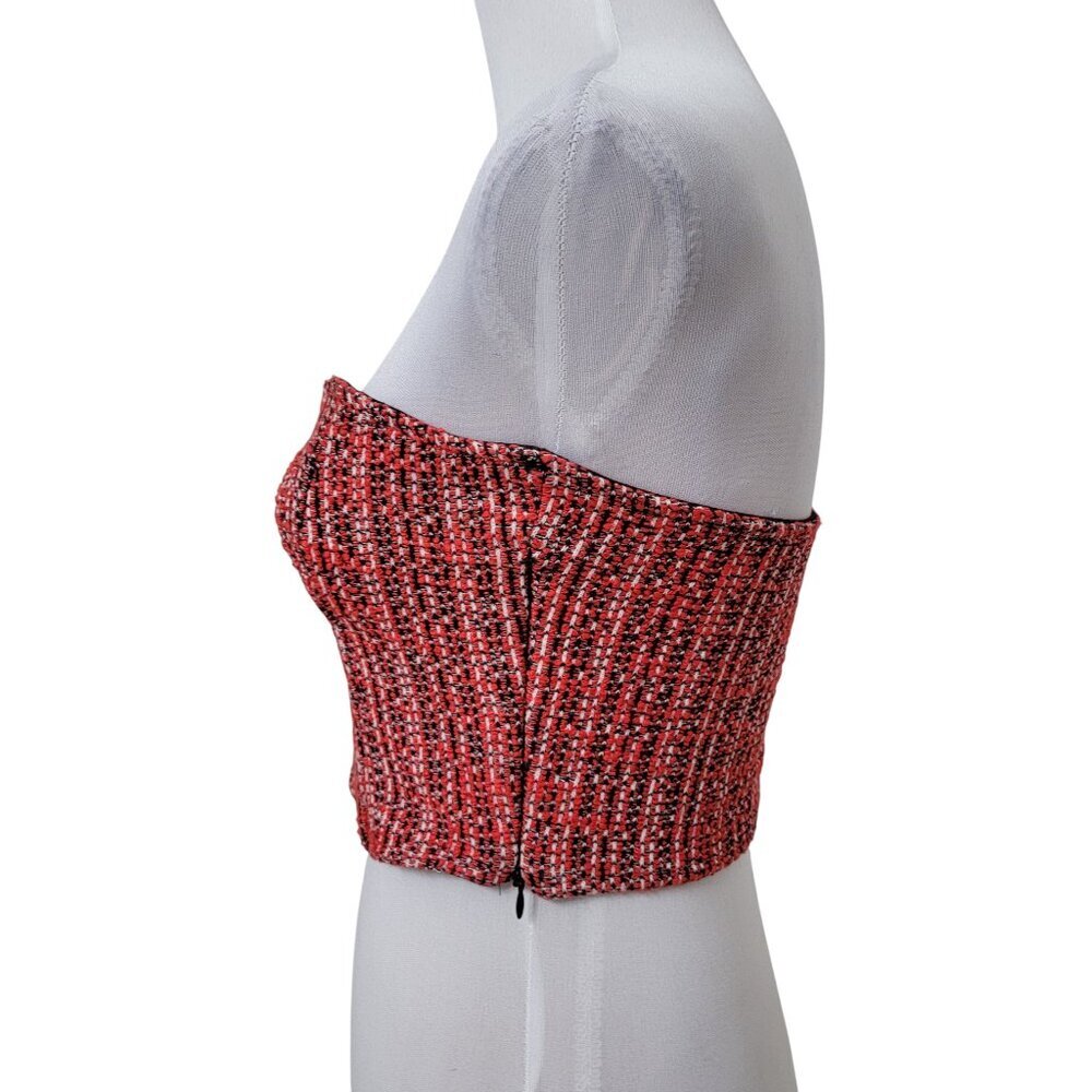 Zara Size M Red, Black and White Tweed Cropped Corset Strapless Top, Gently Used - Picture 4 of 13